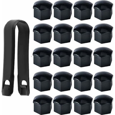 Lot de 20 Capuchons d'écrou de Roue 17mm, Cache-écrous de Boulon de Roue, Cache-écrous de Pneu Hexagonaux avec Ensemble d'outils de Démontage pour Voitures, Noir (1/4)
