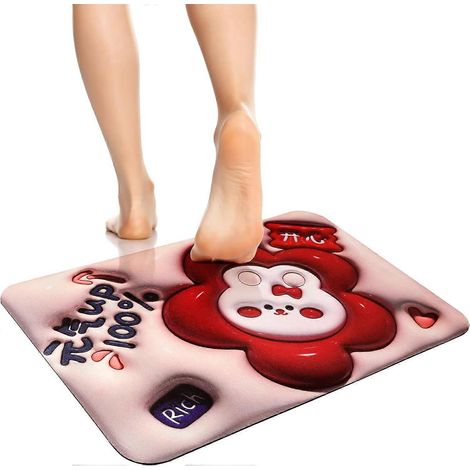 Tapis de bain 3D se glisse sous la porte, tapis d'entrée antidérapant, tapis de bain plat absorbant, tapis de douche lavable en machine, tapis de bain doux (24 x 16 Rouge) (1/4)