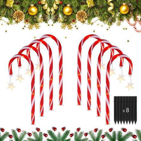 Christmas Decoration Outdoor Lights, 8 Pack LED Garden Lights in the Shape of a Christmas Candy Cane, Path Marker Lights, Outdoor Lights Candy Canes, Solar Garden Light