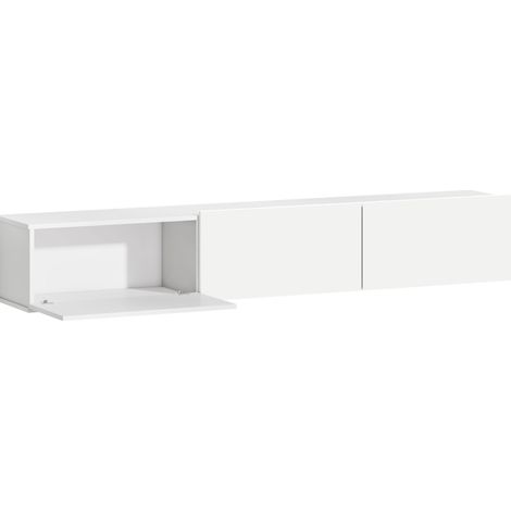 Meuble TV suspendu blanc 180 cm avec 3 tiroirs en panneaux de particules, montage mural (1/5)