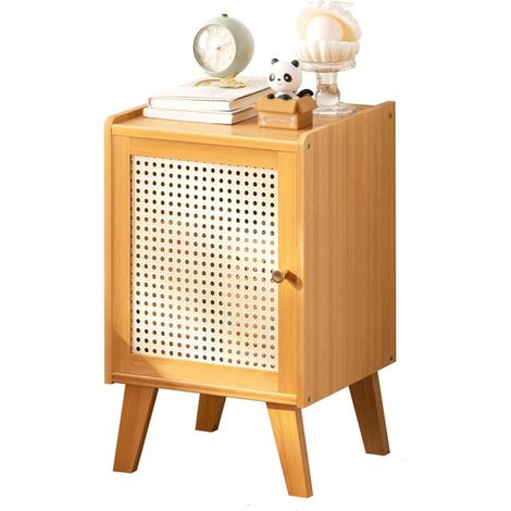 Nachttisch, Nordischer Nachttisch für Schlafzimmer, Mid Century Modern Nachttisch, Bambus Beistelltisch mit Aufbewahrung für kleine Räume, Wohnzimmer, Nachttisch