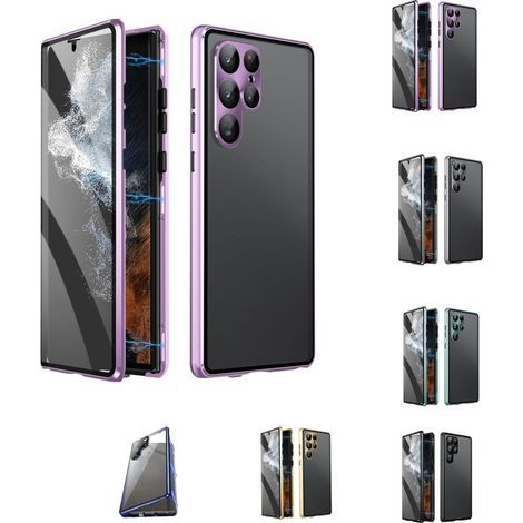 Étui de téléphone magnétique double face en verre trempé pour Samsung série S21-25 (violet HD), également compatible avec le Samsung S23 Plus. (1/2)
