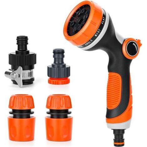 Pistolet d'arrosage, 10 Motifs Réglables, Buse de Pulvérisation Haute Pression très Résistante parfaite pour le Nettoyage de Voiture, l'Arrosage de la Pelouse et du Jardin Orange (1/5)