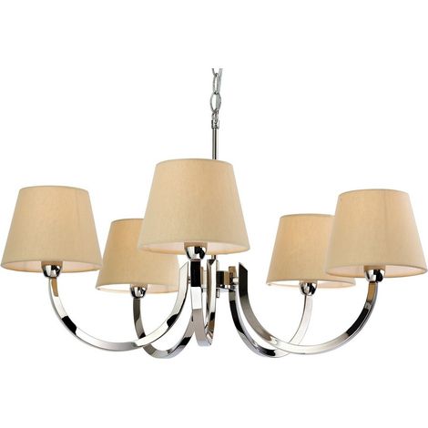 Firstlight Fairmont - Lustre à 5 bras en acier inoxydable poli, abat-jour en lin crème, E14