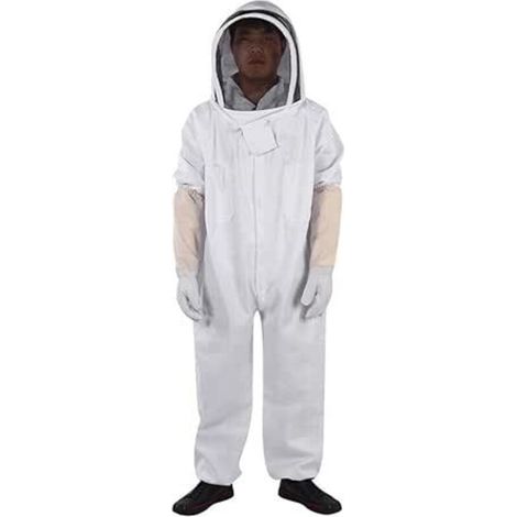 Imkeranzug-Set, Baumwoll-Schutzausrüstung mit Handschuhen für Damen und Herren, 3 Taschen und Reißverschluss, unverzichtbare Ausrüstung für Imkerbesuche, Größe XL