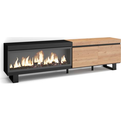 Skraut Home - Mueble TV, Televisión, Muebles de salón, almacenaje, 210, Para TV hasta 80", Chimenea eléctrica XXL, Diseño industrial, Estilo Moderno, Roble y negro (1/5)