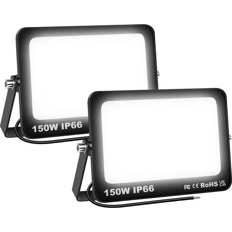 2 Pièces 150W Projecteurs LED Extérieur,15000lm Eclairage de Sécurité Spot LED Extérieur,6000K Blanc étanche Lumineuse Lampe pour Entrepôt Garage Jardin Stade Arrière-cour,175V-260V IP66
