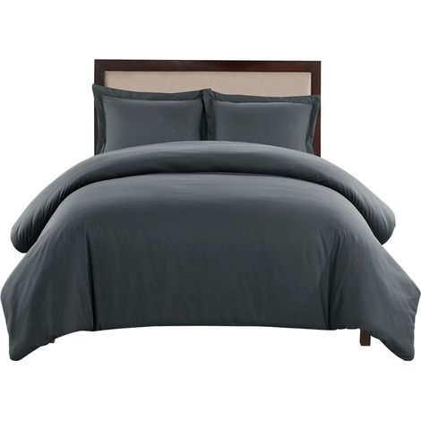 Parure de couette bleue Twin Queen King imprimée coton literie douce simple (USA-king Gris foncé) (1/5)
