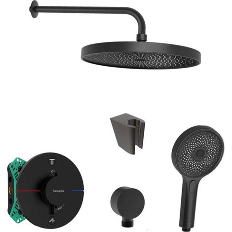 SANITINO - Brauseset mit Unterputz-Thermostat hangrohe, inkl. Einbaukörper, kielle Zubehör, schwarz matt SANI21HKK402