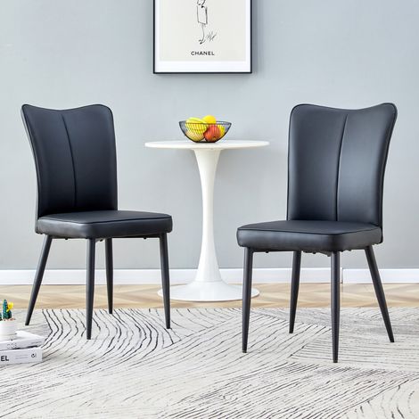 Esszimmerstuhl 2er-Set aus PU-Leder Schwarz Metall OKMYHOME (1/5)