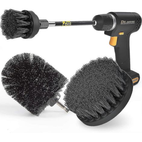 Lot de 4 brosses de nettoyage pour perceuse, brosses de nettoyage électriques, ensemble d'accessoires longs et extensibles, kit de brosses de nettoyage polyvalent pour joints, sols, baignoires, douche (1/5)