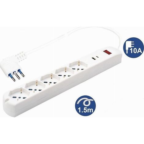 TrAdE Shop Traesio - Multipresa 7 In 1 Usb A + C + 5 Prese Per Bipasso / Schuko / Eu Cavo 1.5mt 80082 - (1/4)