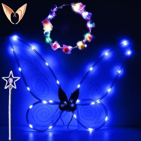 BelleRise - Ailes de fée scintillantes pour adultes, serre-têtes LED pour fêtes à thème féerique Bleu étoilé Bleu étoilé Bleu étoilé (1/5)