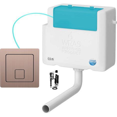 Side Entry Concealed Toilet Cistern WC with Dual Flush Brushed Bronze Square Button - Includes WRAS Internals & Pipe (1/3)