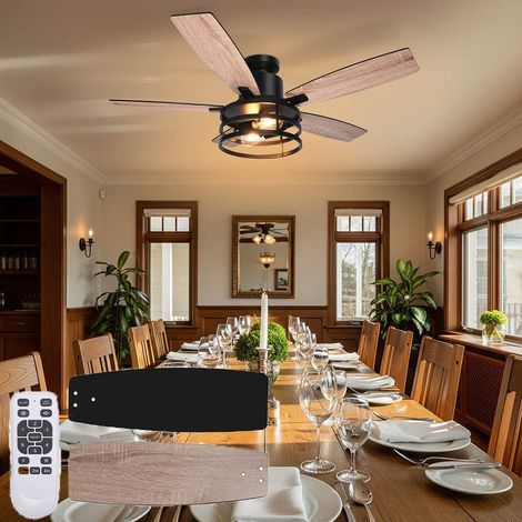 Ventilateur Plafond avec 2 Lumiere Double Face Pale 112cm Noir - Pales Bois Réversibles (Noyer/Noir), Moteur DC Réversible, 6 Vitesses avec Télécommande pour Chambre/Salon
