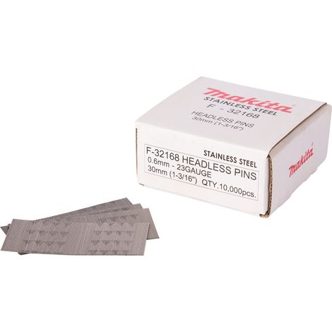 10 000 Finettes 23 Ga 30 mm galvanisés pour cloueurs pneumatiques et à batterie MAKITA F-32168 (1/2)