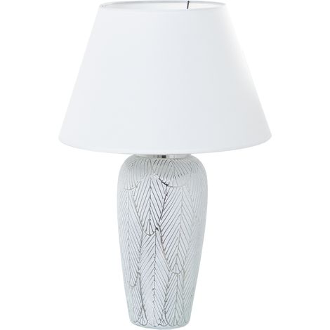 Lampe de Table en Céramique Blanc/Argent+52730,1Xe27,Max.40W °35X53 Cm, Base:°15X37 Cm (1/4)