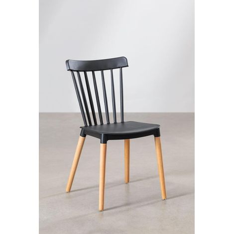 ORION91oficial® - Silla ALCIONE NegroAsiento Polipropileno y Patas Haya (83x48x52,5 cm) Estilo Escandinavo, Comedor, Hostelería, Oficina, Salón, Teletrabajo, Cocina - spaziOrion91 - Unidad (1/5)