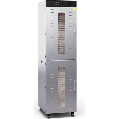Klarstein Déshydrateur Alimentaire  4000W Professionnel, 48 Étagères Inox, 30-90°C, Minuterie 24h, 6 Ventilateurs, 2 Chambres, Déshydrateur Fruits & Légumes, Argent