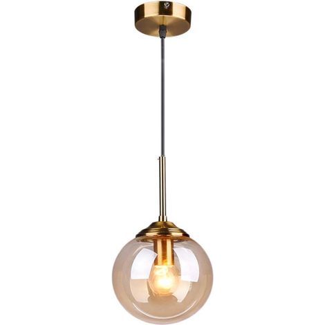 Plafonnier vintage globe en verre et laiton, E27, lumière chaude, diamètre 15cm, pour salle de bain, cuisine, chambre (1/5)