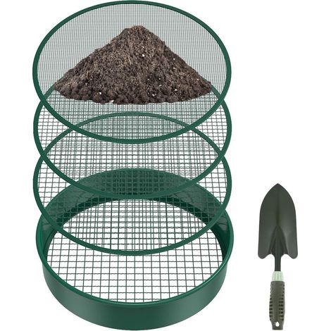 Ensemble de tamis de jardin, tamis à terre en métal pour compostage, 4 mailles, outil de jardinage (1/4)