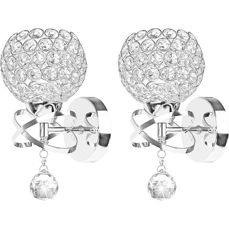 Set of two silver crystal wall sconces, suitable for use in a bedroom (bulbs not included). (1/5)