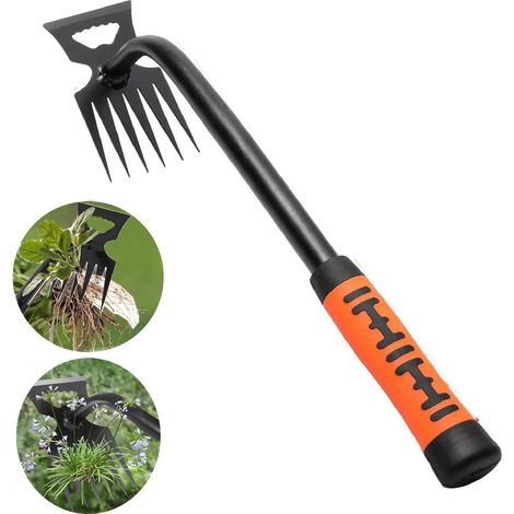 Râteau de jardin multifonctionnel en acier à dents multiples - double tête - désherbeur de jardin - 6 dents (1/4)