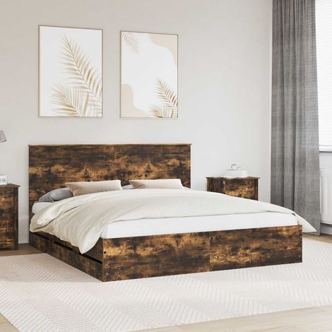 Bettrahmen Geräucherte Eiche 180 x 200 cm Ingenieurs Holz