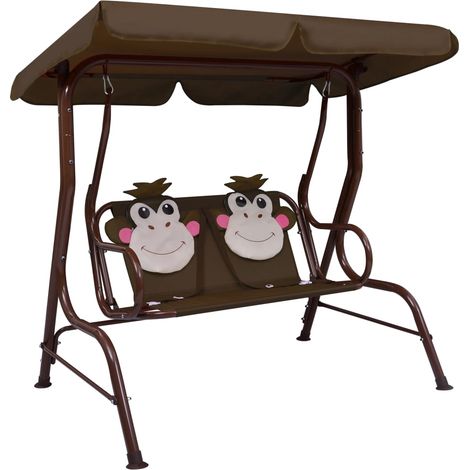 Banco balancín para niños tela marrón 115x75x110 cm vidaXL