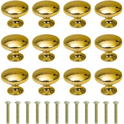 12 Stk Schubladenknopf Runde 30mm Möbelknöpfe aus Zinklegierung Möbelgriffe mit Schrauben für Schrank Gold