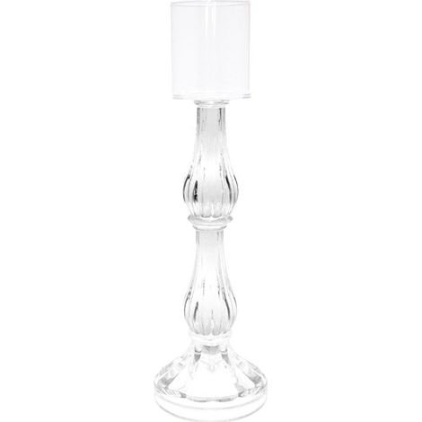 Chandelier Bougeoir en Verre Transparent pour Décoration de Table et Intérieur - 10 x 10 x 31 cm - PANGIVO (1/4)