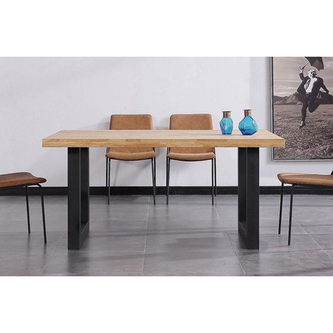 Table à manger en bois coloris chêne nordique / pieds noir - Longueur 160 x profondeur 100 x hauteur 75 cm -PEGANE- (1/5)