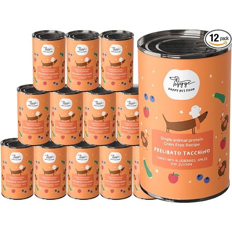 Aliments humides pour chiens monoprotéines à la dinde avec courgettes pommes et myrtilles boîtes pour chiens adultes sans céréales idéales pour chiens sensibles Fabriqué en Italie (1/5)