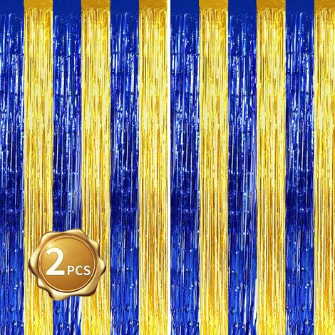 Lot de 2 Serpentins, Aluminium, Franges, Bleu et Doré, Anniversaire