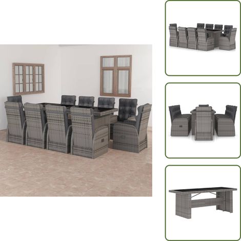 Salon de jardin 11 pcs avec coussins Résine tressée Gris - Salon De Jardin - Mobilier De Jardin - Set De Salon De Jardin - Table Et Chaises De Jardin - Résine Tressée