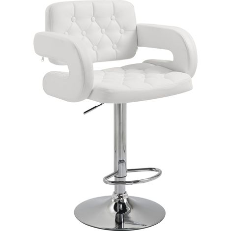 Tabouret de bar - HOMCOM - hauteur réglable, pivotant, dossier et repose-pieds - revêtement synthétique - 61x50x93-113cm - blanc