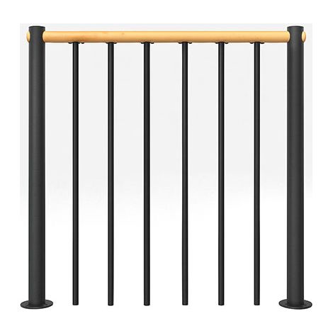 Ringhiera per scala diritta - Nero - Acciaio verniciato a polvere - Lunghezza 1 m - Corrimano in legno di faggio - RE-I-RV-BOIS-NH