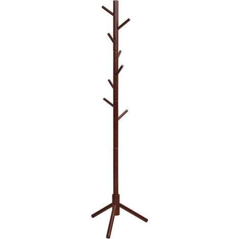 Porte-manteau, porte-manteau autoportant en bois d\'hévéa avec 8 crochets, porte-manteau réglable en haauteur, porte-manteau pour porte-manteau, pour la maison, le bureau, l\'entrée Porte manteau