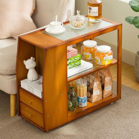 Comodino stretto con 2 cassetti, tavolino da divano, comodino sottile, organizer con rotelle, mobiletto salvaspazio, comodino per soggiorno, camera da letto - marrone (1/5)