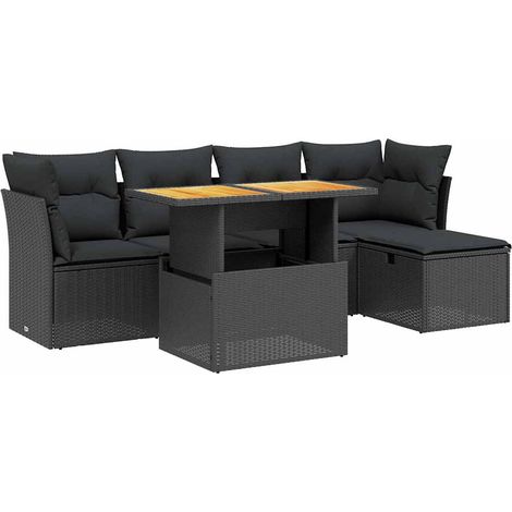 Maison Exclusive - Set Divano da Giardino 6 pz con Cuscini Nero in Polyrattan (1/4)