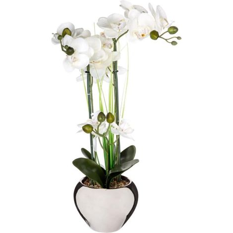 Composition Florale & Vase "Orchidée" 53cm Argent (1/2)