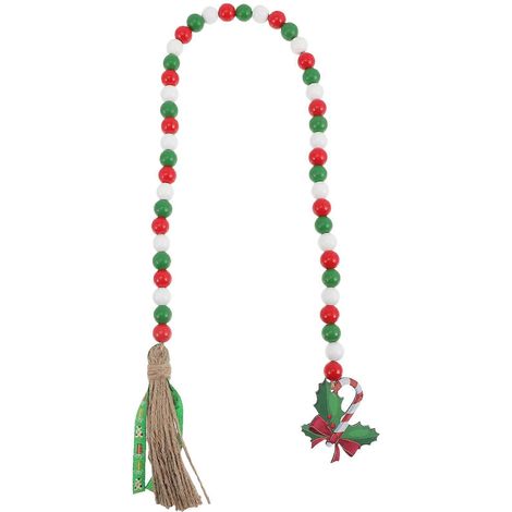 Guirlande de perles en bois décorative de Noël (3 pièces) avec pompons (1/5)
