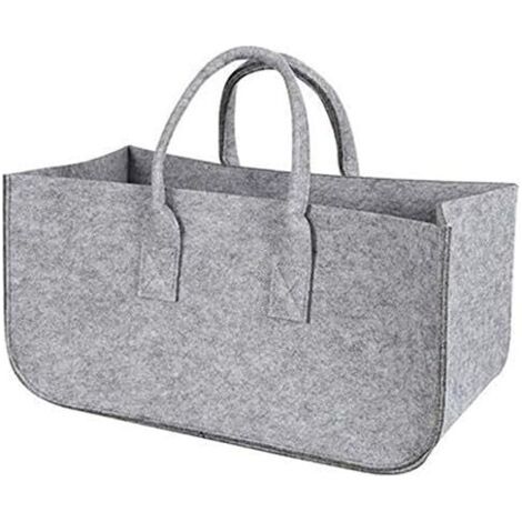 Sac de rangement en feutre pour cheminée, panier de rangement pour bois de chauffage, panier pliable en feutre gris（452030cm）