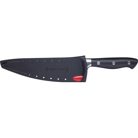 MasterClass Cuchillo de Chef con funda afiladora EdgeKeeper, Acero inoxidable, 20 cm ( 8"), Negro