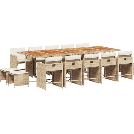 Maison Exclusive - 15-tlg. Garten-Essgruppe mit Kissen Beige Poly