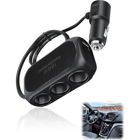 Car Cigarette Lighter Splitter 3 Sockets 12V/24V Car Charger Adapter with 2 USB Ports 120W Fast Charge Power Outlet Splitter with LED Charging Indicator for Phones Tablet Car Camera Dash Cam