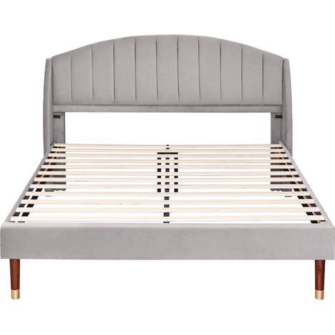 Letto Matrimoniale 160×200 cm con Testiera Imbottita, senza Materasso, in Velluto, Grigio (1/5)