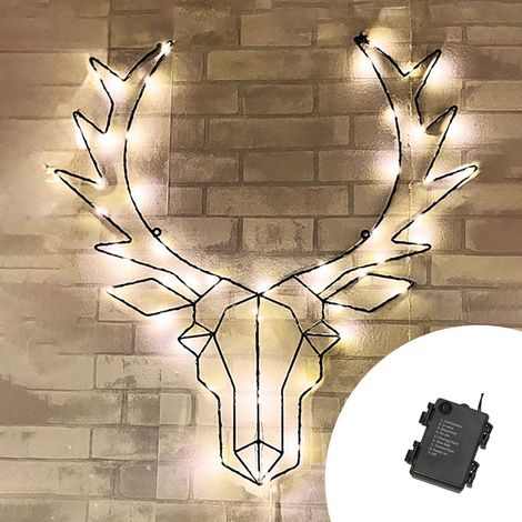 Testa di Renna luminosa da parete 50 Led luce decorativa 58cm Bianco Caldo a batteria Wisdom (1/4)