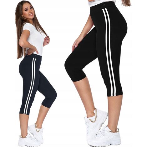 Leggings deportivos para mujer 3/4 clásicos negros con rayas Moraj L/XL negros (1/5)