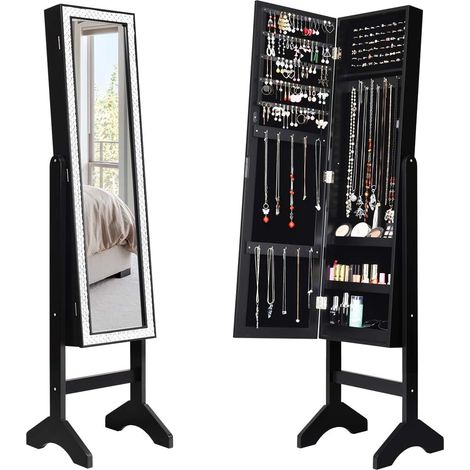 Costway – Armoire à bijoux sur pied 2 en 1 avec miroir en verre – Rangement cosmétiques – Doublure velours – Dimensions 153x35,5x33 cm (1/5)